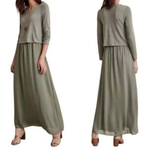 Soft Surroundings Cassie Dress Olive Green Maxi Boho Sz XL